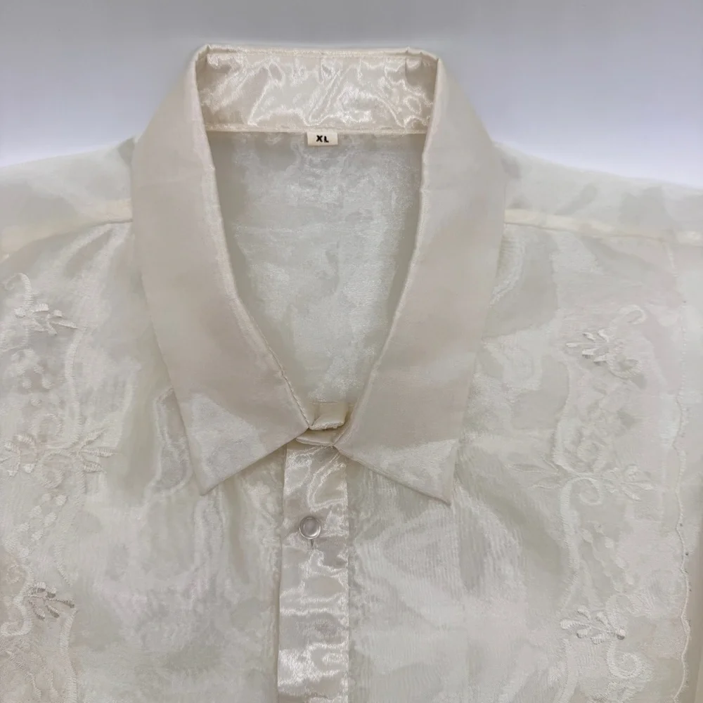 Men’s Filipino Traditional Sheer Ivory Barong - Picture 12 of 12